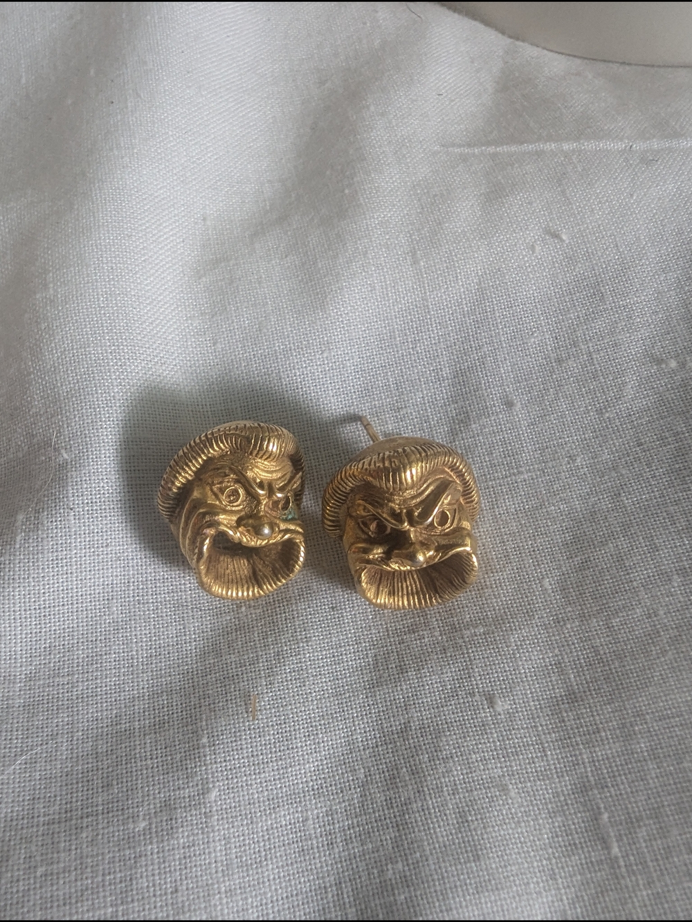 Vintage Bronze Gold Tone Dramatic Face Stud Earrings Monster Mouth